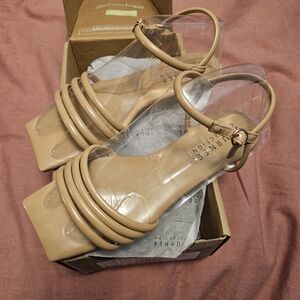 Sandals by Journee Collection Tan Strappy Square-Toe Flats